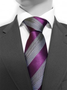 Stripe 240 - Cravate rayée bicolore, améthyste et grise.