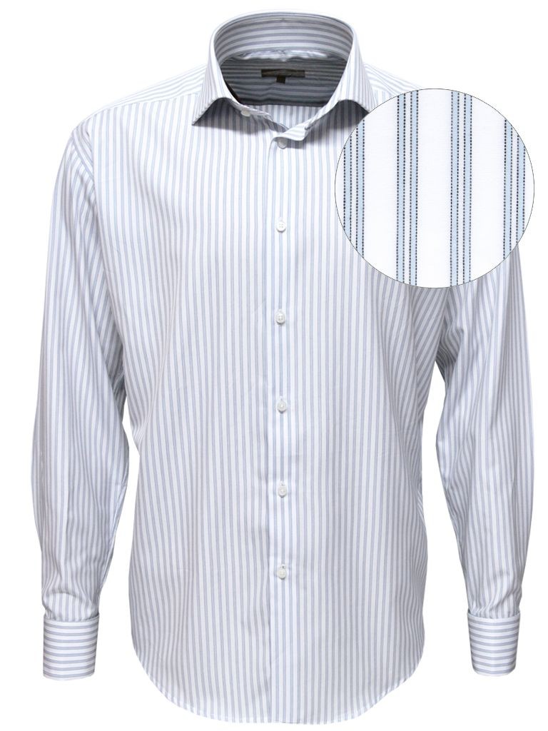 Bombay Chemise à boutons de manchette et col cutaway en popeline de coton à rayures grisbleu Bombay Chemise à boutons de manchette et col cutaway en popeline de coton à rayures grisbleu