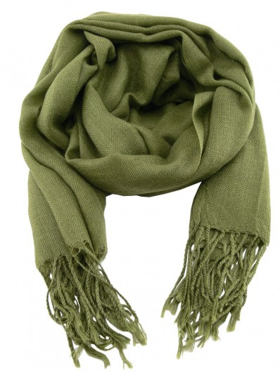 Scarf 50 - Écharpe Homme ou Femme en Pashmina et Soie﻿ de couleur vert olive.