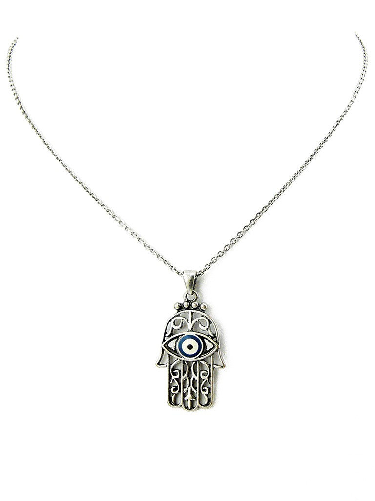 Collier Hamsa Rouge œil – Amulette Porte-bonheur Kabbale, Argenté, Neuf