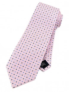 Cravate rose pâle et motifs carrés bleus et noirs