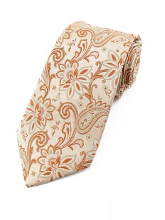 Paisley 70 - Cravate cachemire à fleurs ocres et fond beige