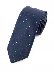 Cravate bleu marine à pois blancs et rouges