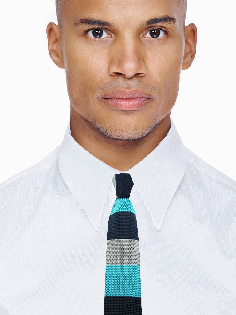 DQT Knit Tricot à Rayures Bordeaux Bleu Marine Casual Homme Skinny Cravate 