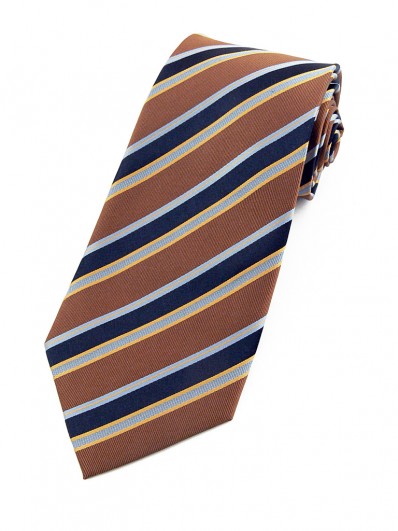 Stripe 160 - Cravate club à rayures bleues, mordorées et orangées.