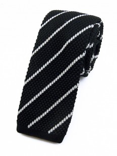 Cravate tricot noire à rayures blanches