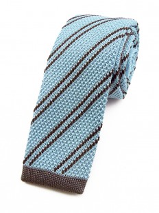 Cravate tricot bleu ciel à rayures grises