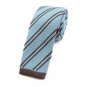 Cravate tricot bleu ciel à rayures grises