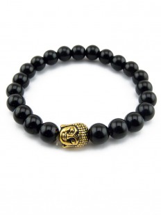 Bracelet en Onyx avec tête de Bouddha doré