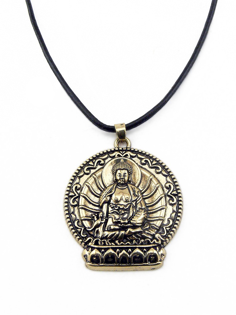 Collier pendentif en cuivre tibétain Buddha Stones et pouvoir