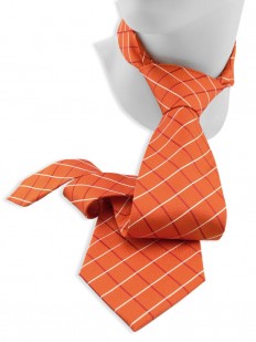 Check 70 - Cravate orange à rayures croisées rouges et blanches