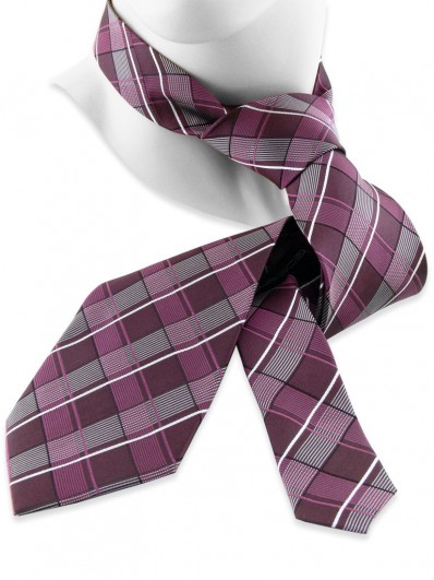 Check 90 - Cravate Écossaise en tartan couleur prune et blanc