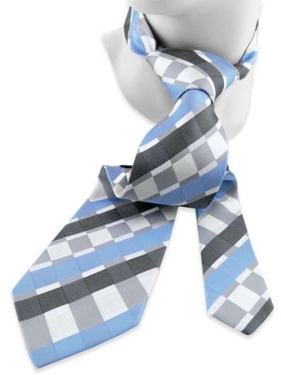 Check 150 - Cravate en soie grise et bleue d'allure moderne.